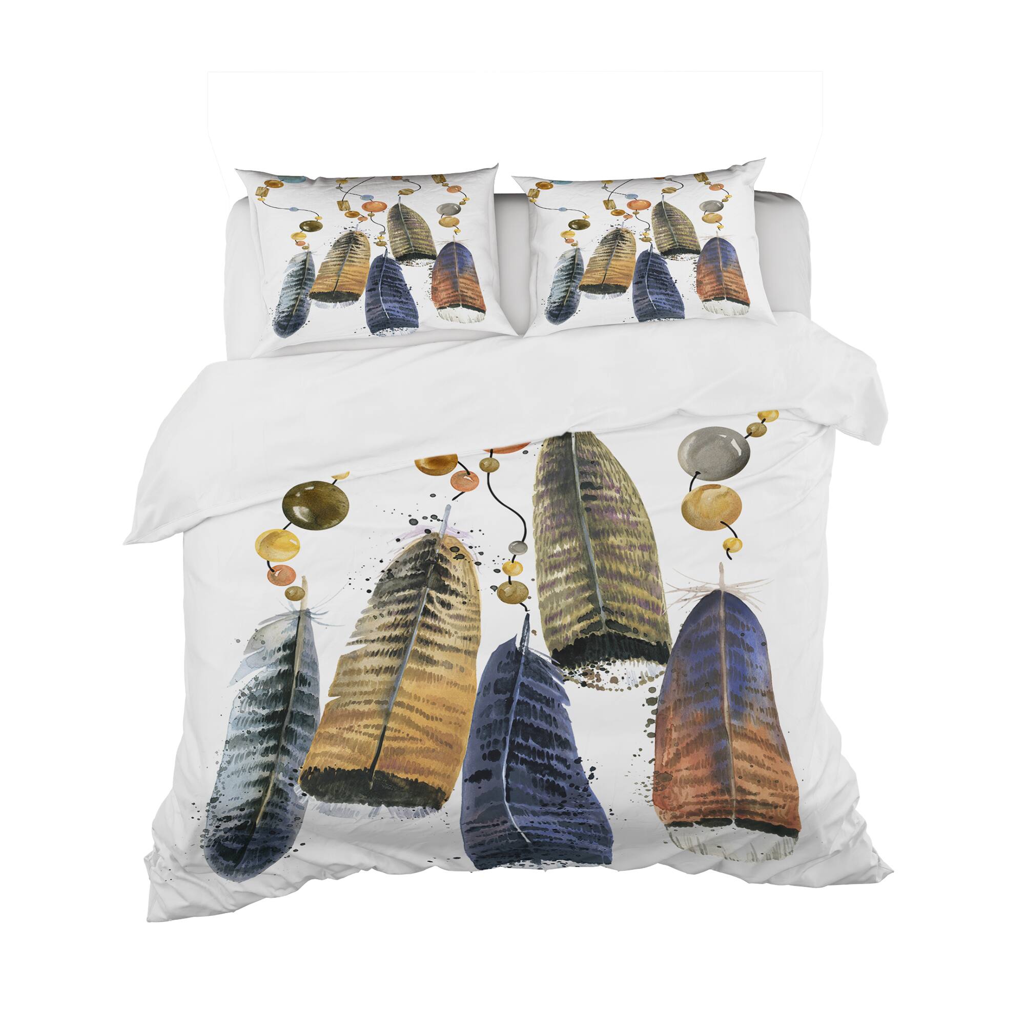 Designart 'Watercolor Feathers Set' Southwestern Bedding Set